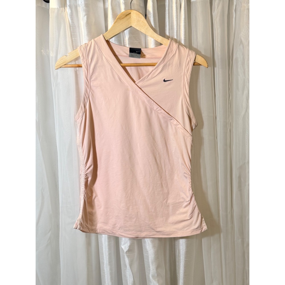 Nike Tank Top Womens L Pink Dri-FIT Faux Wrap Ruched V-Neck Sleeveless Sporty